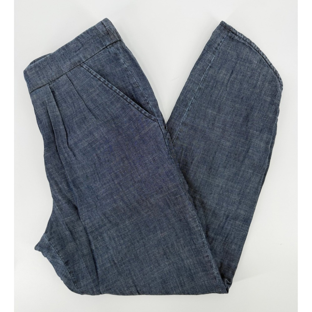 Trina Turk Blue Lyocell Linen Blend Pleated Tulip Hem Cropped Pants Womens M